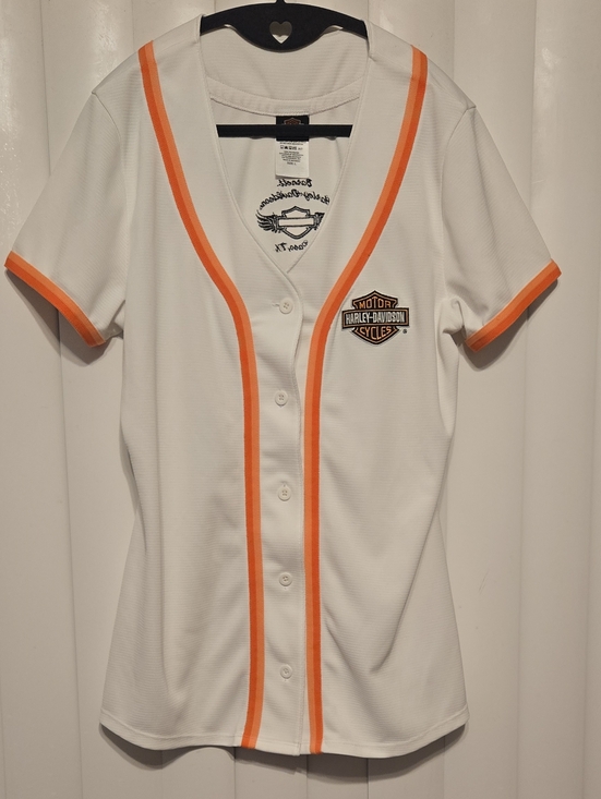 Harley-Davidson Tops - Harley-Davidson White and Orange Baseball-Style Jersey